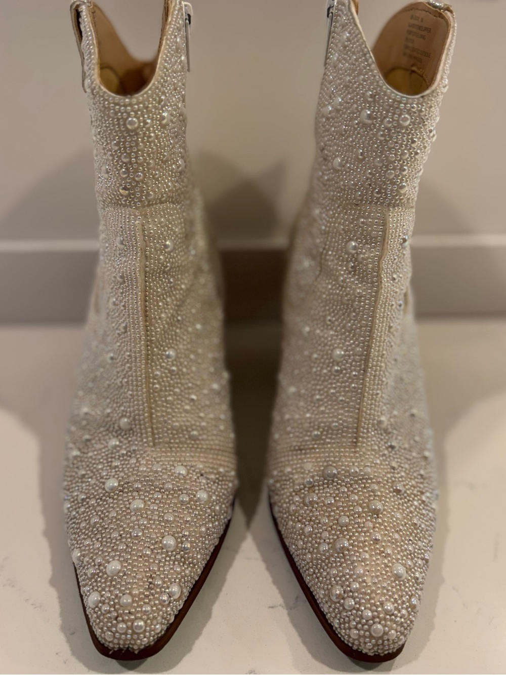 Betsey Johnson Ivory Pearl-Embellished Ankle Boots